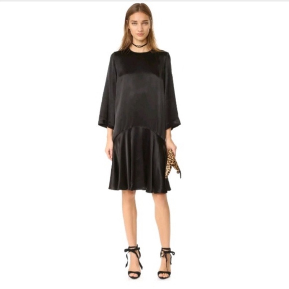 Ganni Black Satin Midi Dress